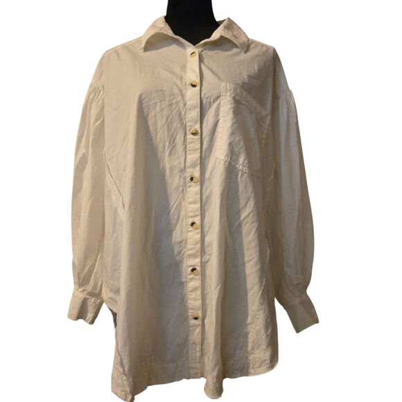 We The Free Button Down Shirt M Snow White Boxy Baggy Boho Hippie Corp Core - Picture 1 of 10